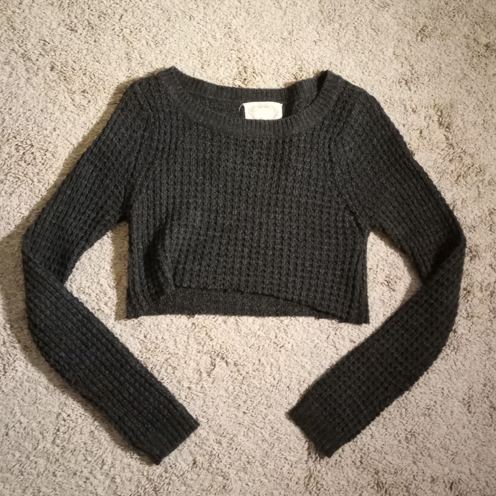 Gray Knit Cropped Sweater